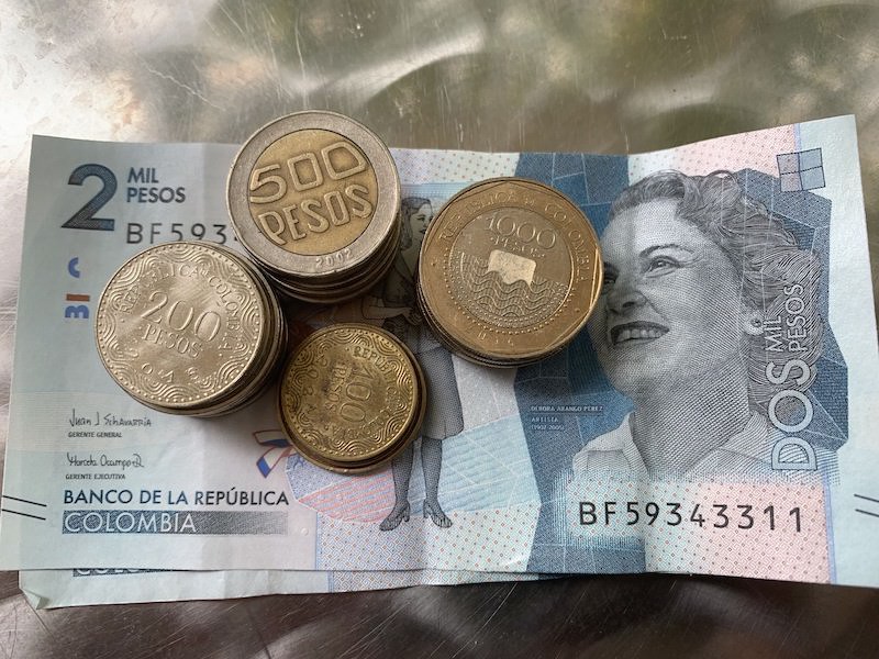 Top view of Colombian pesos